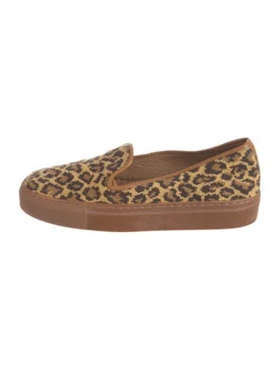 Pre-owned Stubbs & Wootton Canvas Animal Print Loafers In Neutrals