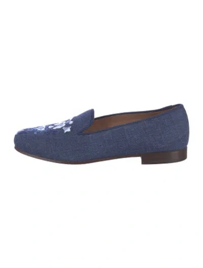 Pre-owned Stubbs & Wootton Canvas Embroidered Accent Loafers In Blue