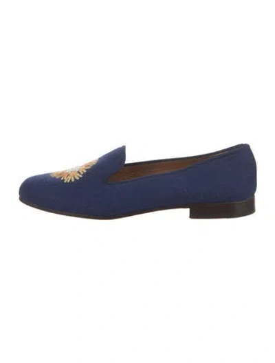 Pre-owned Stubbs & Wootton Canvas Embroidered Accent Loafers In Blue