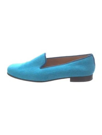 Pre-owned Stubbs & Wootton Canvas Embroidered Accent Loafers In Blue