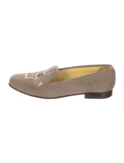 Pre-owned Stubbs & Wootton Canvas Embroidered Accent Loafers In Brown