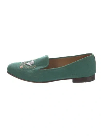 Pre-owned Stubbs & Wootton Canvas Embroidered Accent Loafers In Green