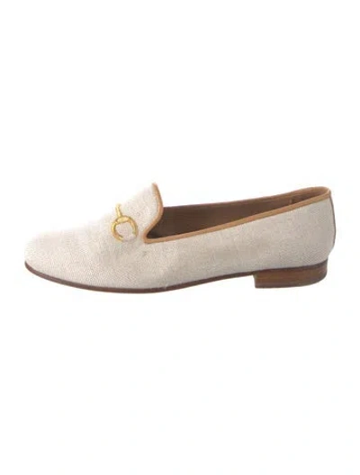 Pre-owned Stubbs & Wootton Canvas Embroidered Accent Loafers In Neutrals