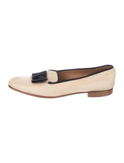 Pre-owned Stubbs & Wootton Canvas Embroidered Accent Loafers In Neutrals