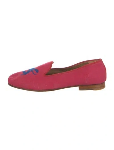 Pre-owned Stubbs & Wootton Canvas Embroidered Accent Loafers In Pink