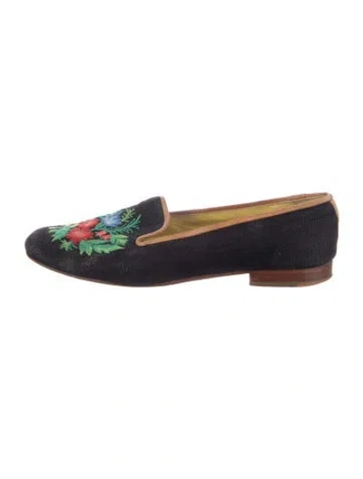 Pre-owned Stubbs & Wootton Canvas Floral Print Loafers In Blue