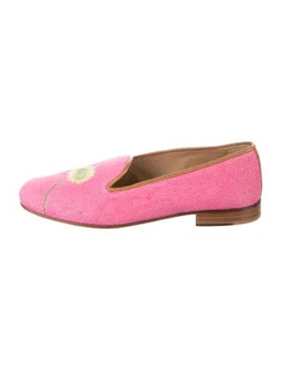 Pre-owned Stubbs & Wootton Canvas Floral Print Loafers In Pink