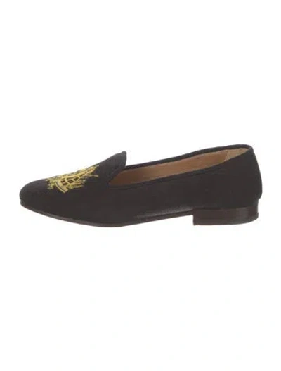 Pre-owned Stubbs & Wootton Canvas Graphic Print Loafers In Black