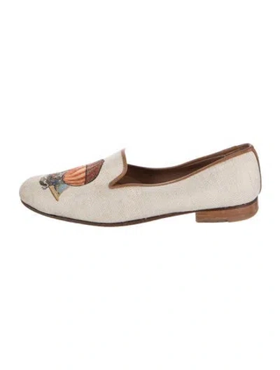 Pre-owned Stubbs & Wootton Canvas Graphic Print Loafers In Neutrals