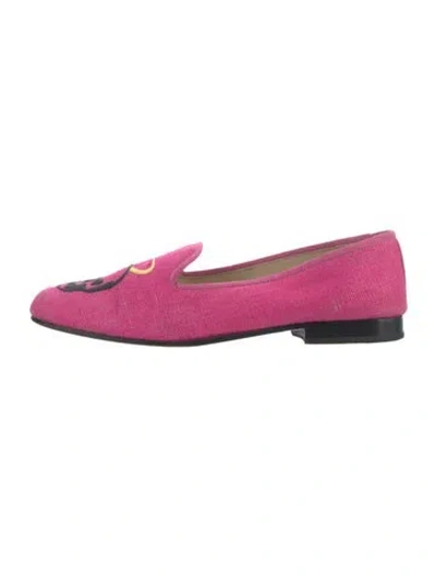 Pre-owned Stubbs & Wootton Canvas Graphic Print Loafers In Pink