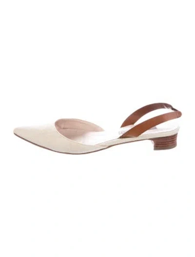 Pre-owned Stubbs & Wootton Canvas Leather Trim Embellishment Slingback Flats In White