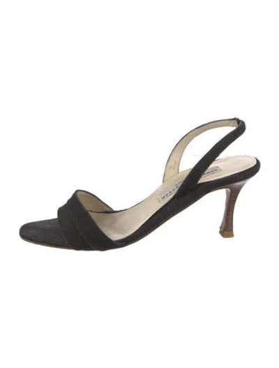 Pre-owned Stubbs & Wootton Canvas Slingback Sandals In Black