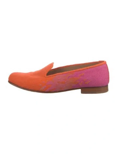 Pre-owned Stubbs & Wootton Colorblock Pattern Embroidered Accent Loafers In Orange