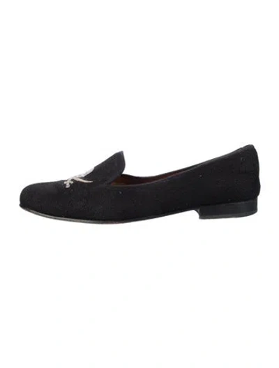 Pre-owned Stubbs & Wootton Embroidered Accent Loafers In Black