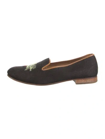 Pre-owned Stubbs & Wootton Embroidered Accent Loafers In Black