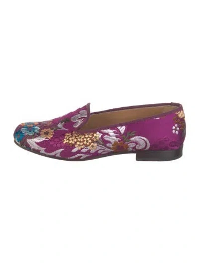 Pre-owned Stubbs & Wootton Floral Print Embroidered Accent Loafers In Purple