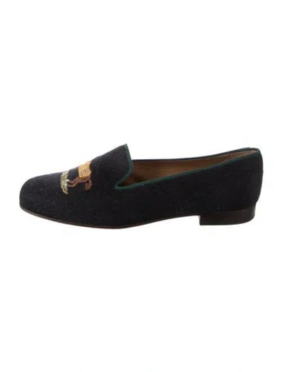 Pre-owned Stubbs & Wootton Graphic Print Embroidered Accent Loafers In Black