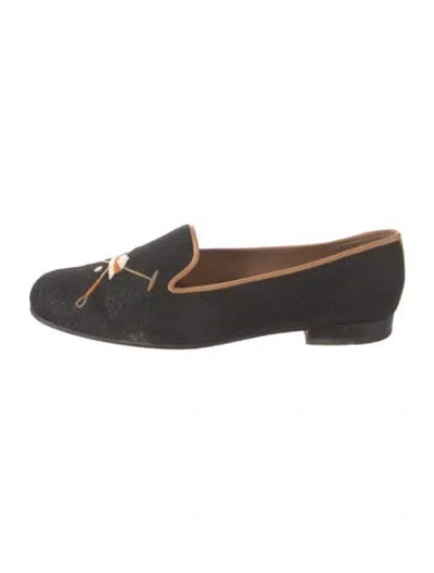 Pre-owned Stubbs & Wootton Graphic Print Embroidered Accent Loafers In Black