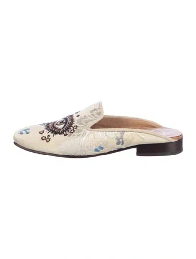 Pre-owned Stubbs & Wootton Graphic Print Embroidered Accent Mules In Neutrals