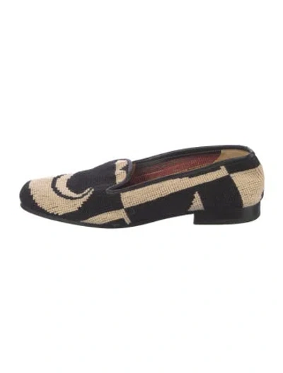 Pre-owned Stubbs & Wootton Graphic Print Leather Trim Embellishment Loafers In Black