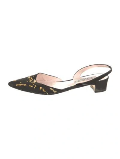 Pre-owned Stubbs & Wootton Graphic Print Slingback Flats In Black
