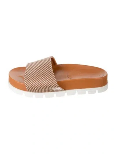Pre-owned Stubbs & Wootton Leather Striped Slides In Neutral