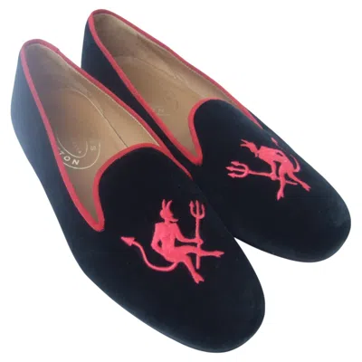 Pre-owned Stubbs & Wootton Men's  Velvet Devil Slipper Shoes In Box Us Size 10.5 In Black