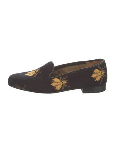 Pre-owned Stubbs & Wootton Patterned Leather Trim Embellishment Loafers In Black