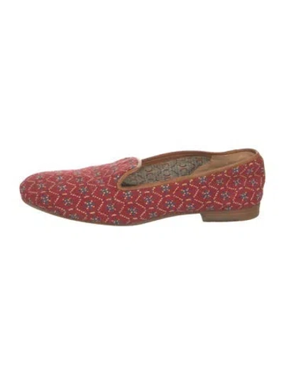 Pre-owned Stubbs & Wootton Patterned Leather Trim Embellishment Loafers In Red