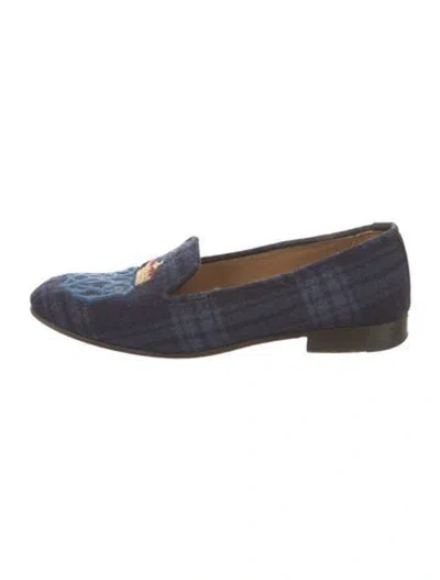 Pre-owned Stubbs & Wootton Plaid Print Embroidered Accent Loafers In Blue