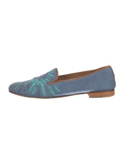 Pre-owned Stubbs & Wootton Printed Embroidered Accent Loafers In Blue
