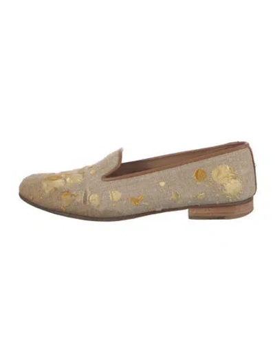 Pre-owned Stubbs & Wootton Printed Embroidered Accent Loafers In Neutrals