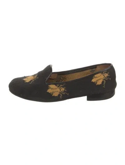 Pre-owned Stubbs & Wootton Printed Leather Trim Embellishment Loafers In Black