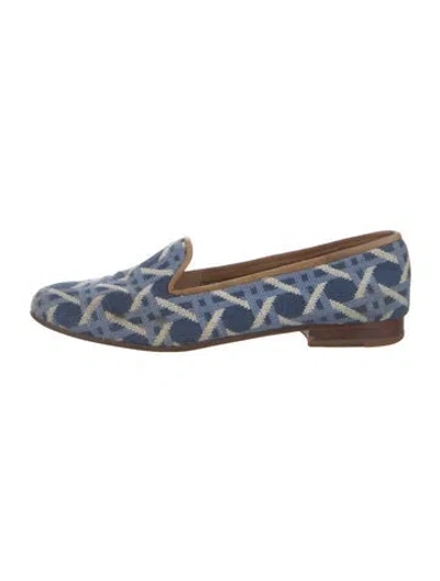 Pre-owned Stubbs & Wootton Printed Leather Trim Embellishment Loafers In Blue