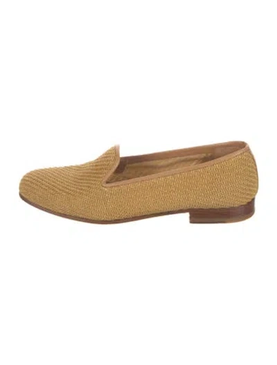 Pre-owned Stubbs & Wootton Raffia Leather Trim Embellishment Loafers In Neutrals