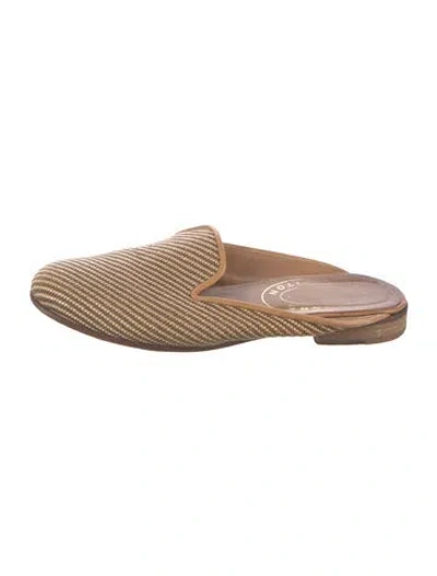 Pre-owned Stubbs & Wootton Raffia Striped Mules In Brown