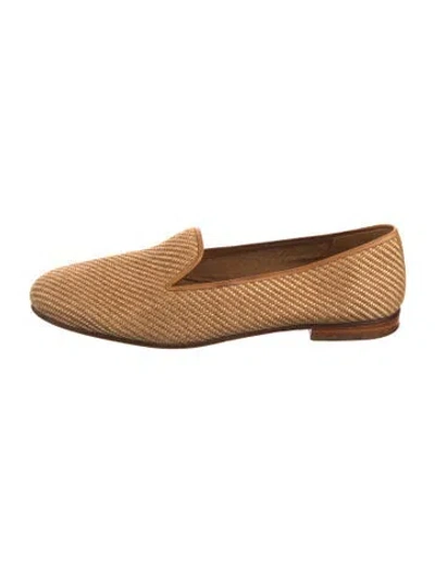 Pre-owned Stubbs & Wootton Straw Leather Trim Embellishment Loafers In Neutral
