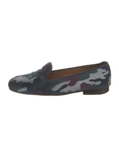 Pre-owned Stubbs & Wootton Suede Camouflage Print Slippers In Blue
