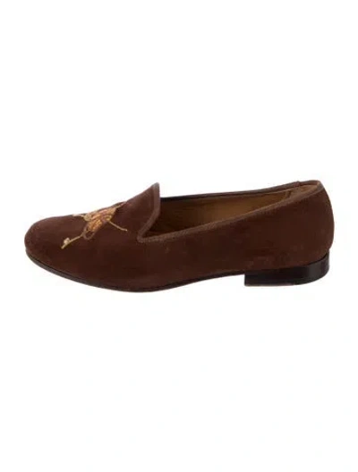 Pre-owned Stubbs & Wootton Suede Embroidered Accent Loafers In Brown