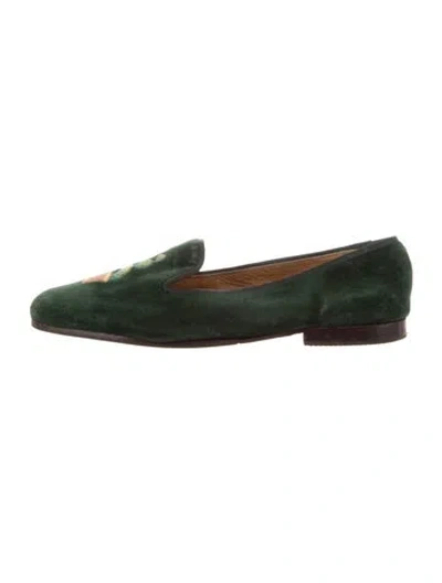 Pre-owned Stubbs & Wootton Suede Embroidered Accent Loafers In Green