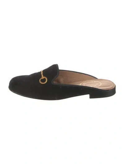Pre-owned Stubbs & Wootton Suede Embroidered Accent Mules In Black