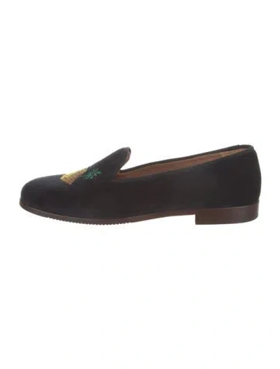 Pre-owned Stubbs & Wootton Suede Embroidered Accent Slippers In Brown