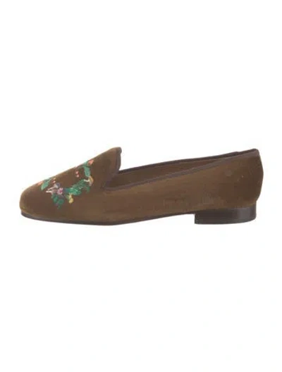 Pre-owned Stubbs & Wootton Suede Floral Print Loafers In Brown