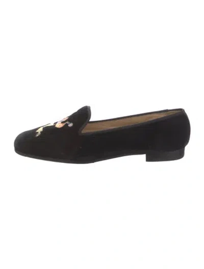 Pre-owned Stubbs & Wootton Suede Graphic Print Loafers In Black