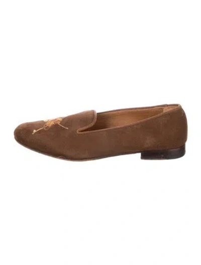 Pre-owned Stubbs & Wootton Suede Graphic Print Loafers In Brown