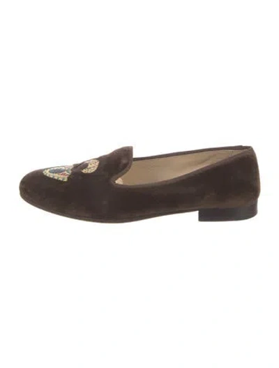 Pre-owned Stubbs & Wootton Suede Graphic Print Loafers In Brown