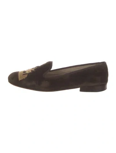 Pre-owned Stubbs & Wootton Suede Graphic Print Loafers In Brown