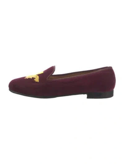 Pre-owned Stubbs & Wootton Suede Graphic Print Loafers In Burgundy