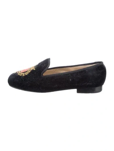 Pre-owned Stubbs & Wootton Suede Patterned Loafers In Black