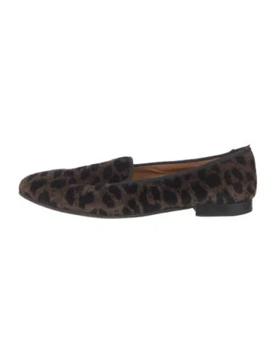Pre-owned Stubbs & Wootton Velvet Animal Print Loafers In Black/brown